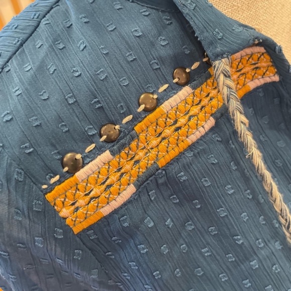 Blue Rain blue long sleeve clip dot boho top - Picture 3 of 8